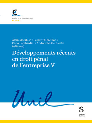 cover image of Développements récents en droit pénal de l'entreprise V